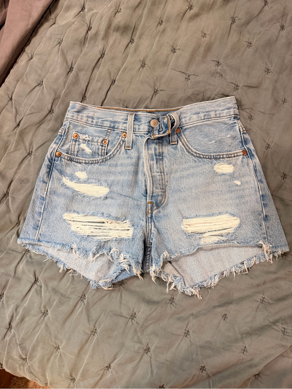 Levi's Light Blue Distressed High-Waist Jean Shorts